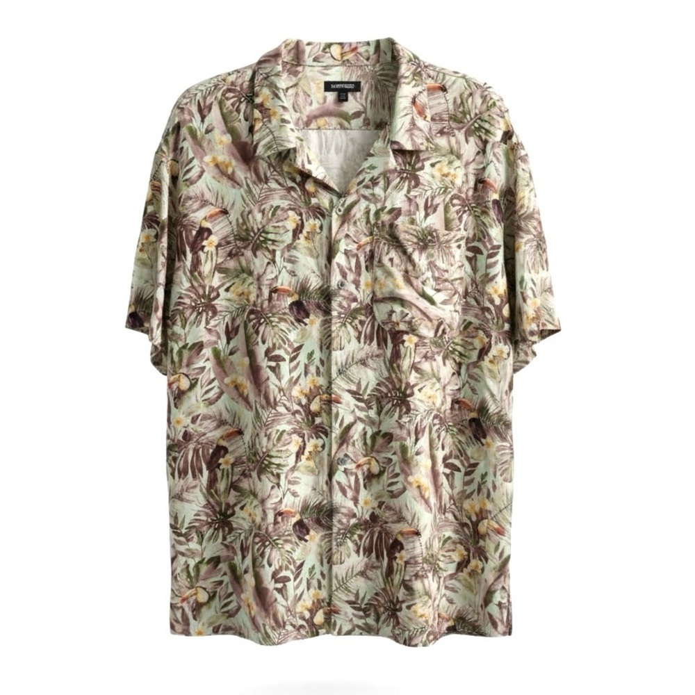 Express Men’s Tropical Print Shirt XL Rayon Short Sleeve Button Up Vacation